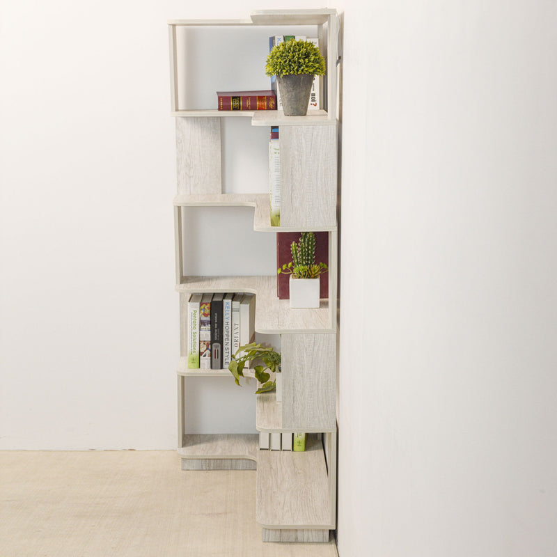 L-Shaped Corner Bookshelf 90Cm Extended Size 5 Tier Freestanding Display Shelf With Anti Tip Safety Features - Light Gray