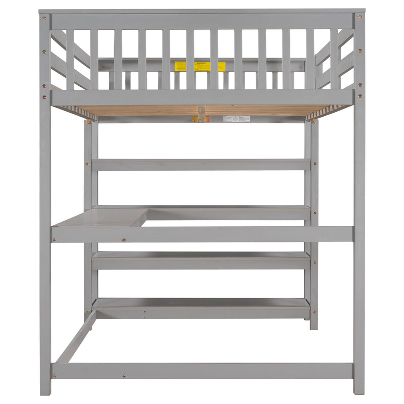Loft Bed With Storage Shelves And Under Bed Desk