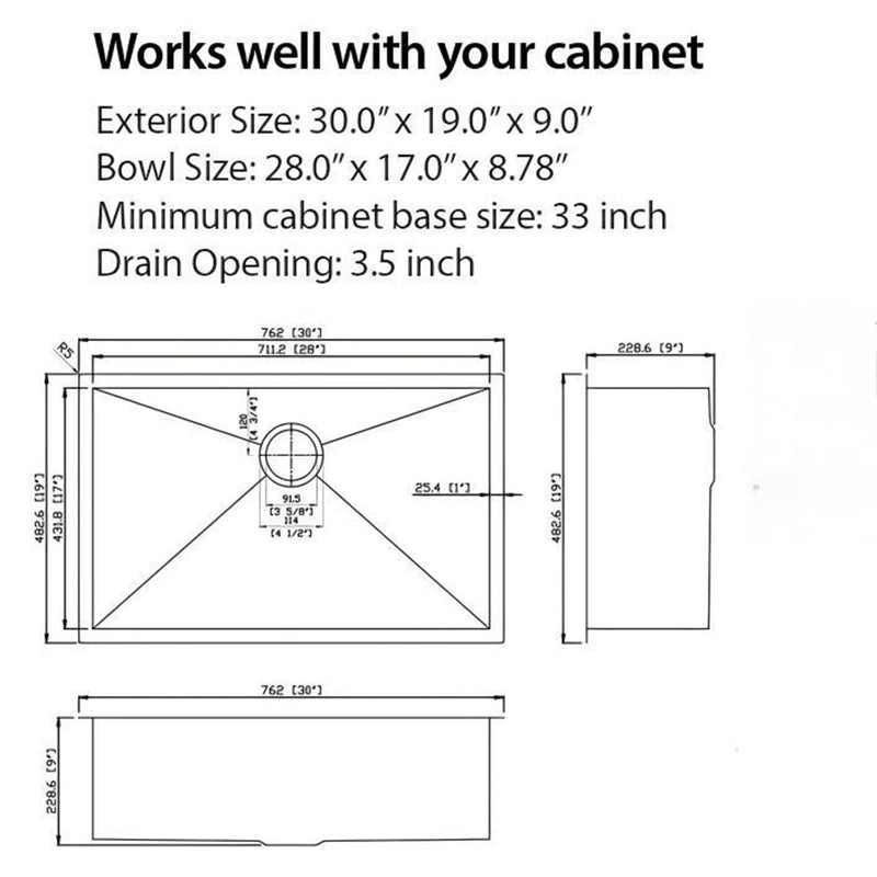 Undermount Steel Kitchen Sink, Deep Single Bowl Basin