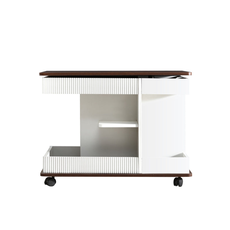 Adjustable End Table With Wheels, 360°Rotating Top And Storage Space