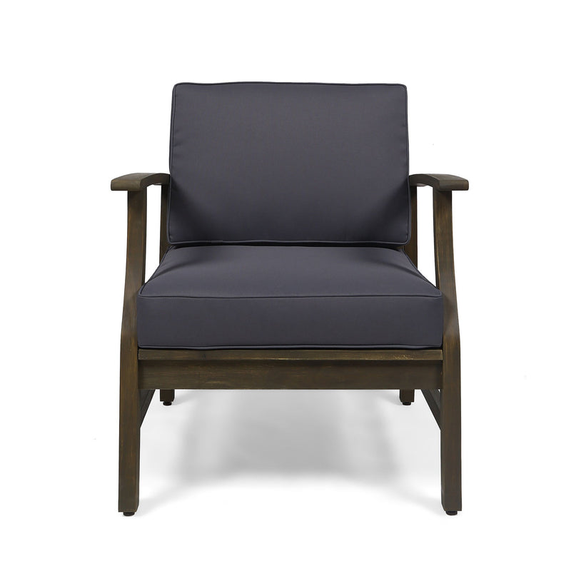 Enchanting Outdoor Club Chair With Slat Panel Design And Water Resistant Cushion - Dark Gray