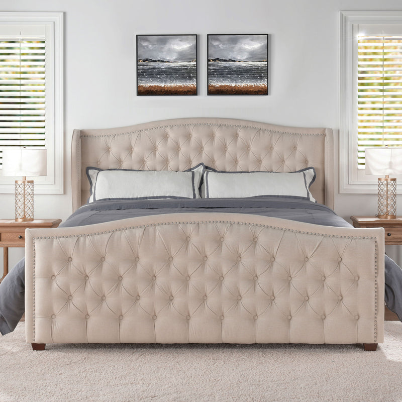 Marcella - King Upholstered Shelter Headboard Bed - Beige