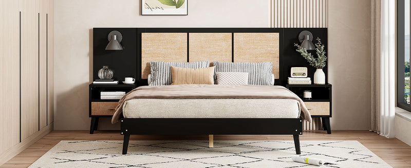 Bed Frame With 2 Nightstands Elegant Design With Lamps