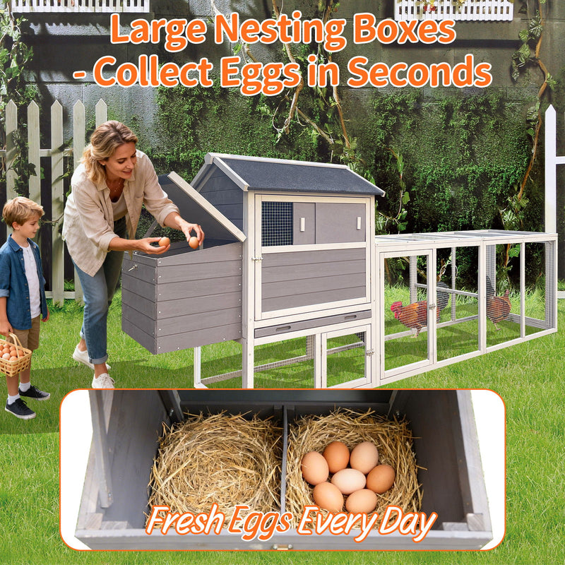 Chicken Coop, Large Outdoor Hen House With Run And Nesting Box Poultry Cage