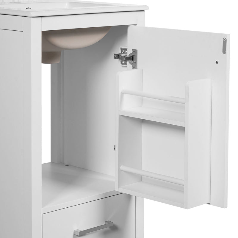 Bathroom Vanity With Ceramic Sink, Soft Close Drawers, Door Organizer, Divider Drawer, Adjustable Foot Pads