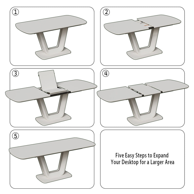 Modern Industrial Style Expandable Dining Table With U Shaped Legs - Antique Gray White