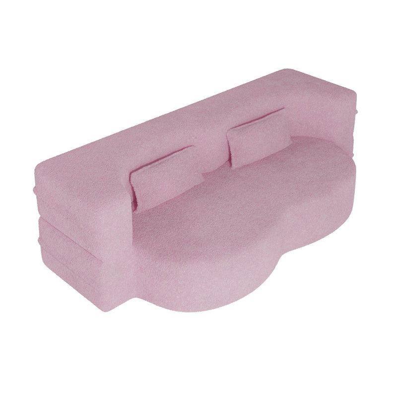 Modern Floor Sofa, With 2 Pillows, Convertible Teddy Fabric Foam Filled Bed