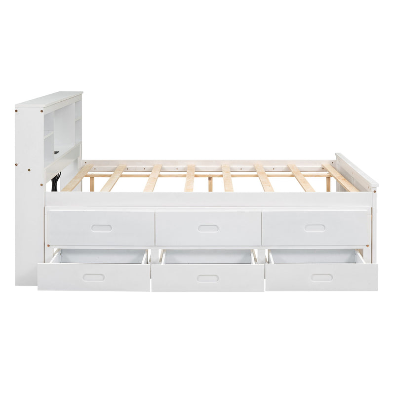 Platform Bed With Storage Headboard, USB, Trundle And 3 Drawers
