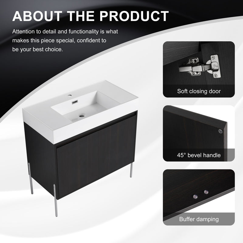 Freestanding Bathroom Vanity With Resin Sink And Storage Cabinet
