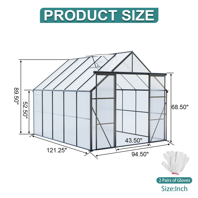Double Door Polycarbonate house Raised Base And Anchor Aluminum Heavy Duty Walk In houses For Outdoor Backyard In All Season