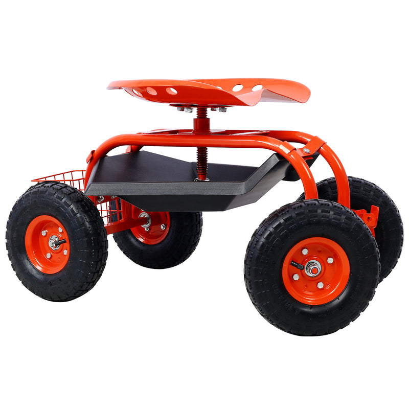 Rolling Garden Scooter Cart Seat With Wheels, 360 Swivel Seat, Tool Tray