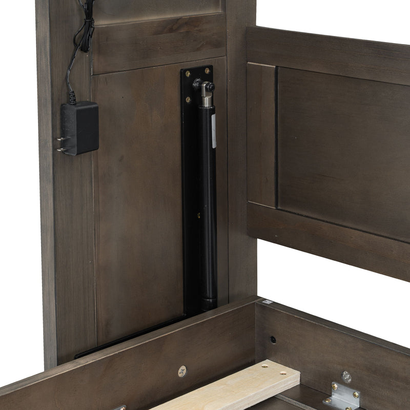 Murphy Bed With LED Light, Foldable Wall Bed Cabinet