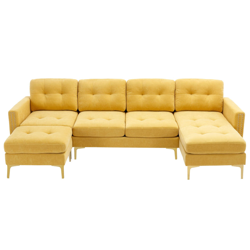 Modern L - Shape Convertible Sectional Sofa With Movable Ottoman