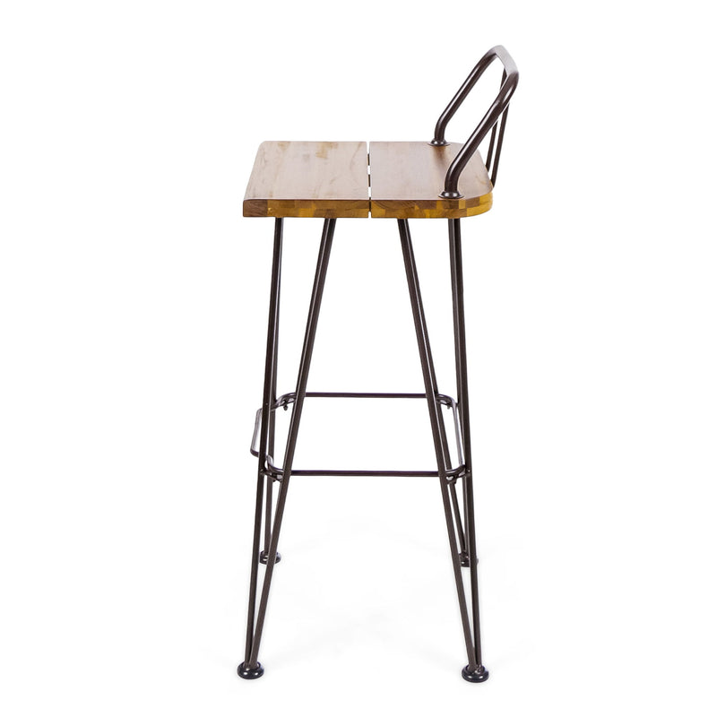 Dione Outdoor Industrial Acacia Wood Bar Set With Metal Frame And Slat Paneling - Brown