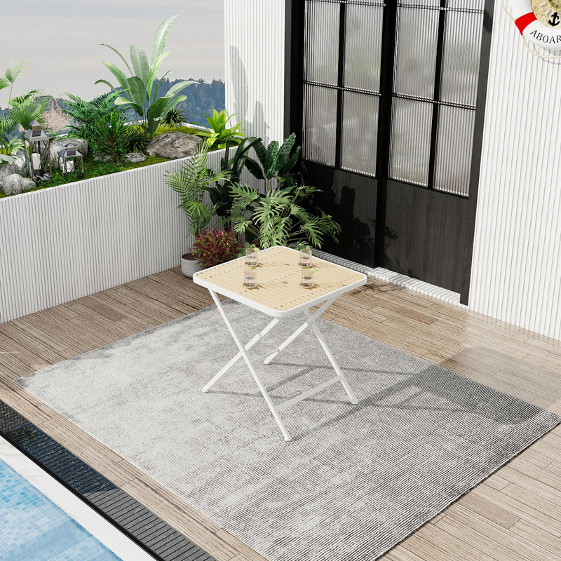 Modern Folding Square Table, Water Proof And Wear Resistant - Apricot / White
