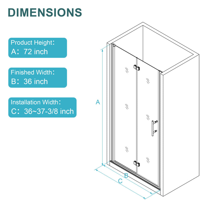 Bi Fold Frameless Shower Door With Tempered Glass,1 / 4" Thickness - Chrome