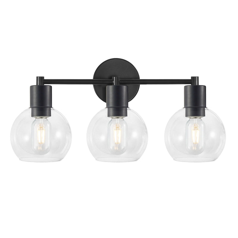 3 Light Globe Bathroom Vanity Light With Clear Glass Shades - Black