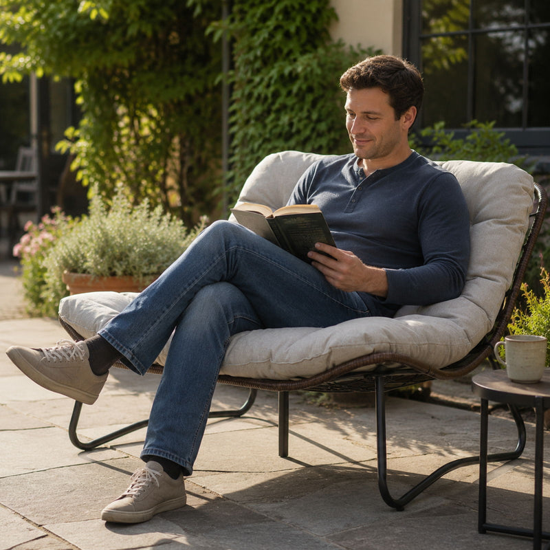 Patio Loveseat Sofa With Extra Thick Tufted Cushion - Brown