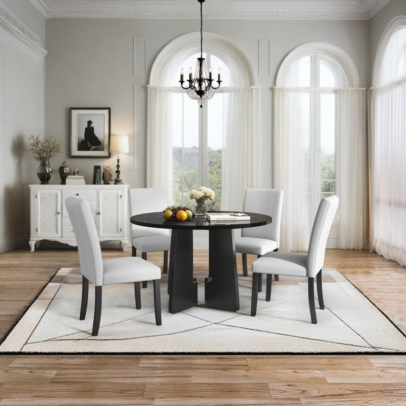 5 Piece Round Dining Table Set, Modern Dining Table And 4 Upholstered Chairs For Dining Room