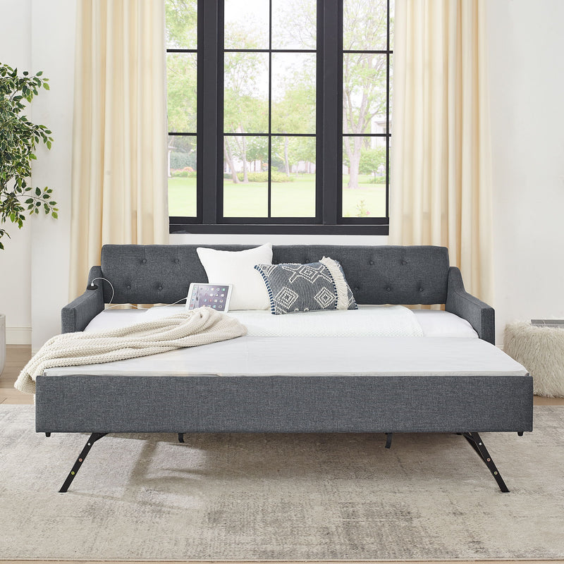 Size Upholstered Daybed With Trundle And USB Charging Armrest