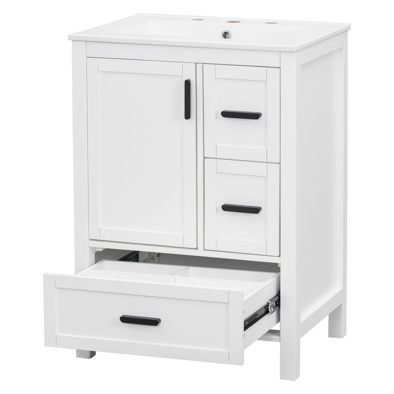 Bathroom Vanity With Sink, Soft-Close Doors, Double-Layer Shelf And 3 Drawers