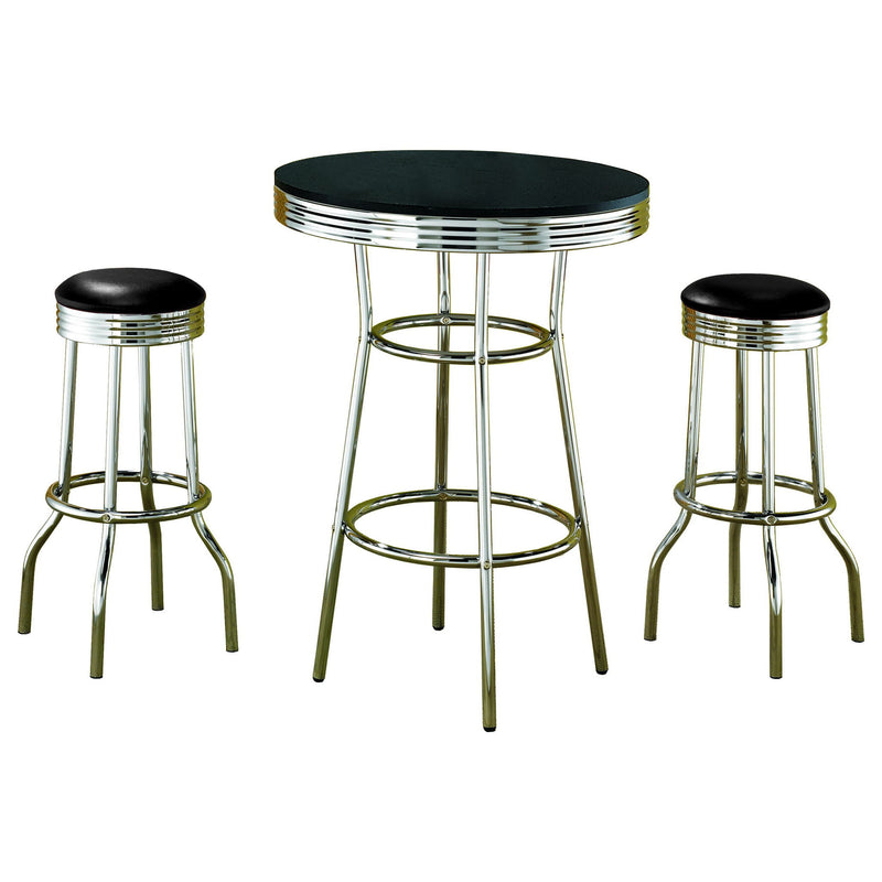 3 Piece Round 1950S Bistro Pub Bar Table Set - Black