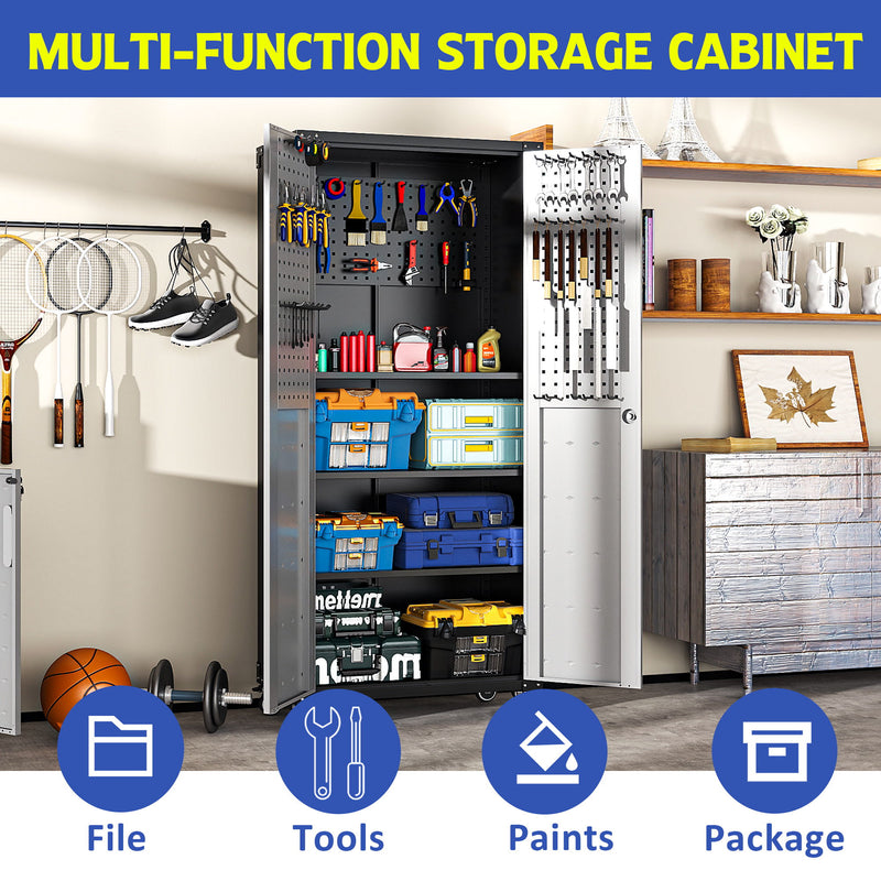 Metal Garage Storage Cabinet With Wheels Heavy Duty Tool Storage Cabinet - Black / Gray