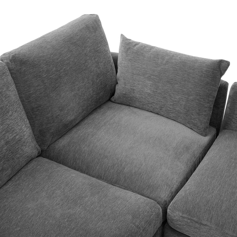 Modern Modular U-Shaped Sofa Bed With Movable Ottoman, USB Ports, Phone Holder