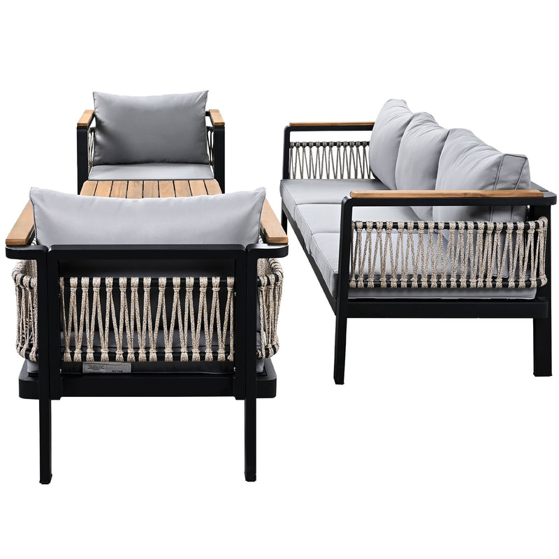 4 Pieces Outdoor Sectional Sofa Set 5 Person Patio Seating Group Outdoor Conversation Set With Cushions And A Coffee Table For Patios