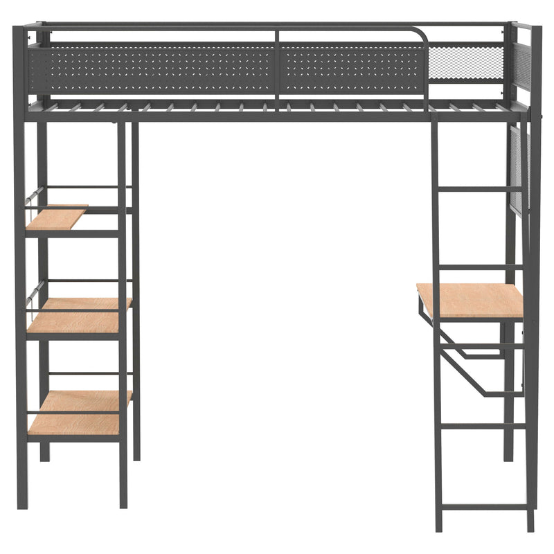 William - 3 Shelf Workstation Loft Bed With Built-In Desk And Storage