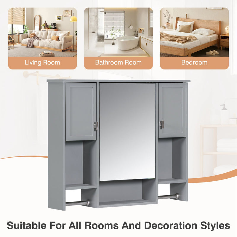 Wall Mounted Bathroom Storage Cabinet With Mirror, Medicine Cabinet With Towel Bar