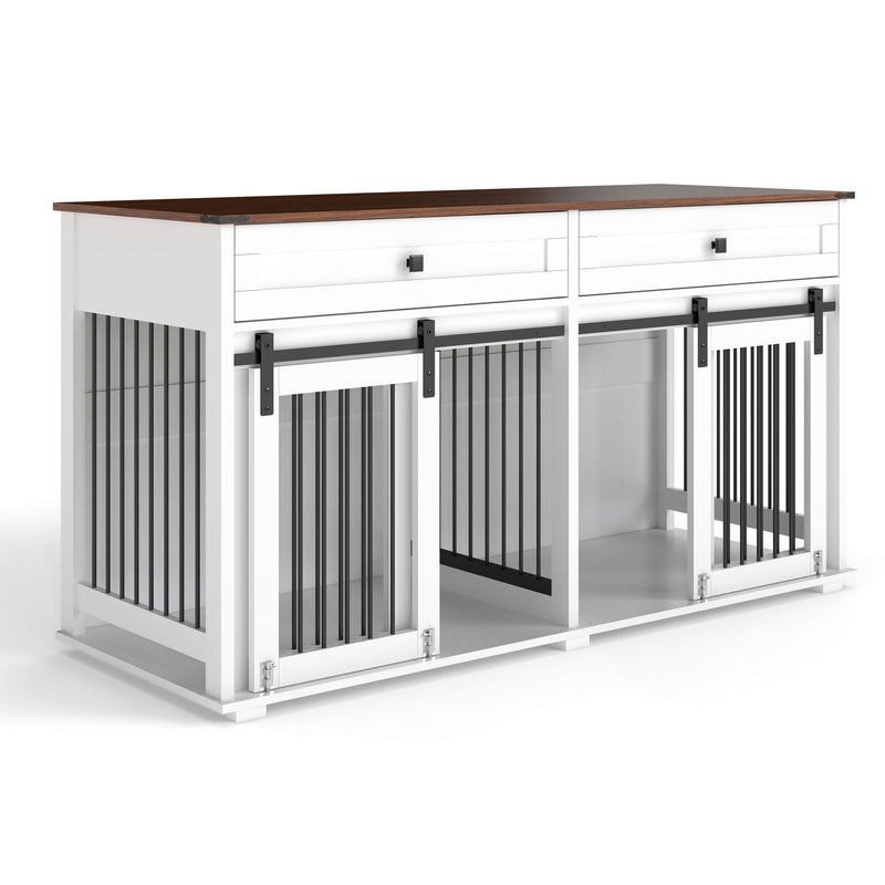 Large Dog Crate, Water Resistant Indoor Pets Furniture Double Dog Crates - Brown White