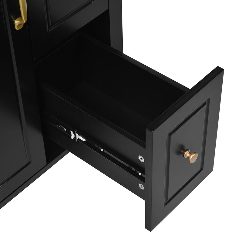 Elegant Bathroom Vanity With Ceramic Sink, Soft Close Doors And Drawers, Double Storage Racks