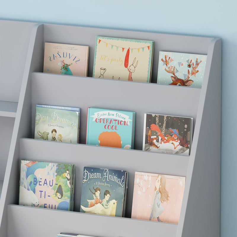 Bookshelf And Toy Storage Organizer, 4 Tier Bookcase With Display Stand For Playroom