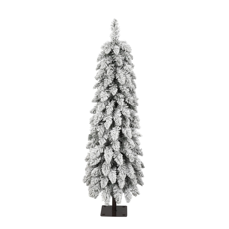 Slim Snow Flocked Pre Lit Pencil Christmas Tree, 3.9Ft / 5.9Ft / 7.9Ft With 750 Branch Tips, 480 LED Lights, Warm Glow, For Indoor Holiday Decor - White