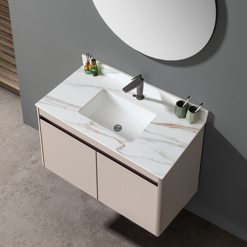 Elegant Vanity Top With Undermount Sink And Backsplash, Sintered Stone