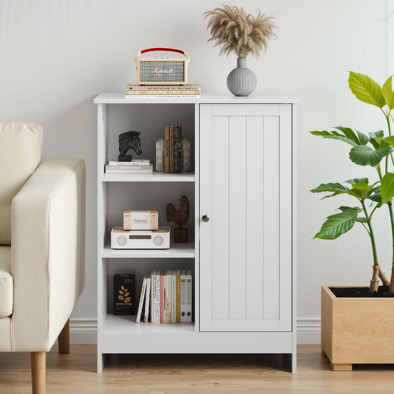 Classic Freestanding Bathroom And Kitchen Storage Cabinet With Adjustable Shelves - White