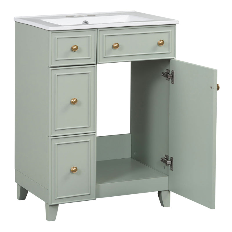 Transitional Style Bathroom Vanity Cabinet With Ceramic Sink