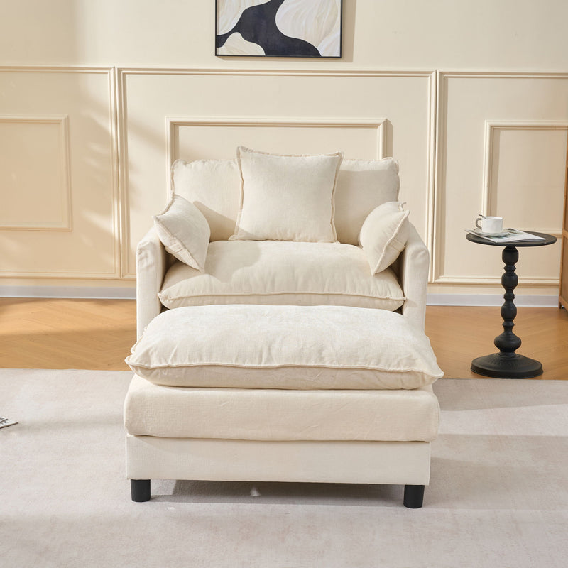 Accent Chair With Ottoman - Beige