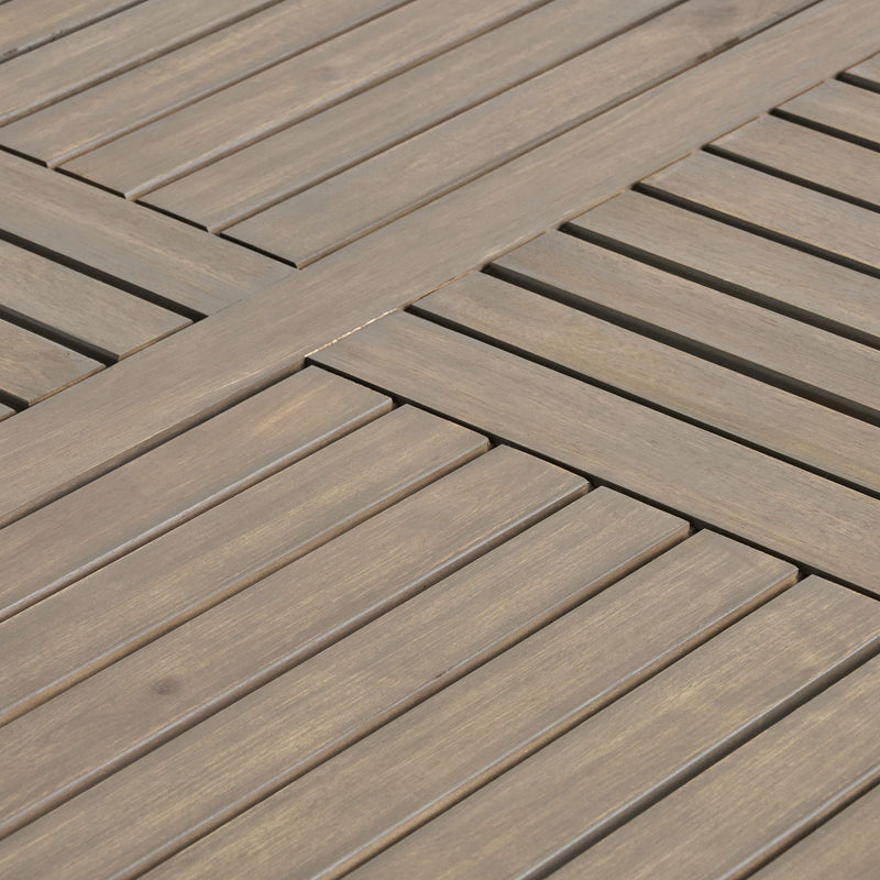 Transitional Acacia Wood Dining Table With Slat Panel Top - Gray