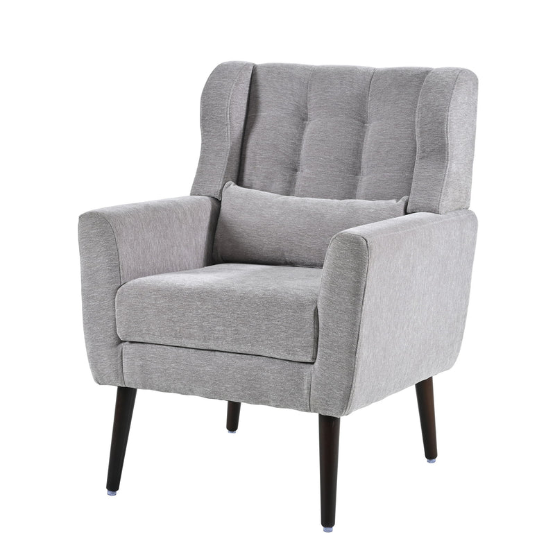 Modern Accent Chair, Arm Chairs For Living Room, Upholstered Mordern Armchair, Comfy Soft Padded Lounge Chair In Small Space, Bedroom, With Pillow, Solid Wood Leg