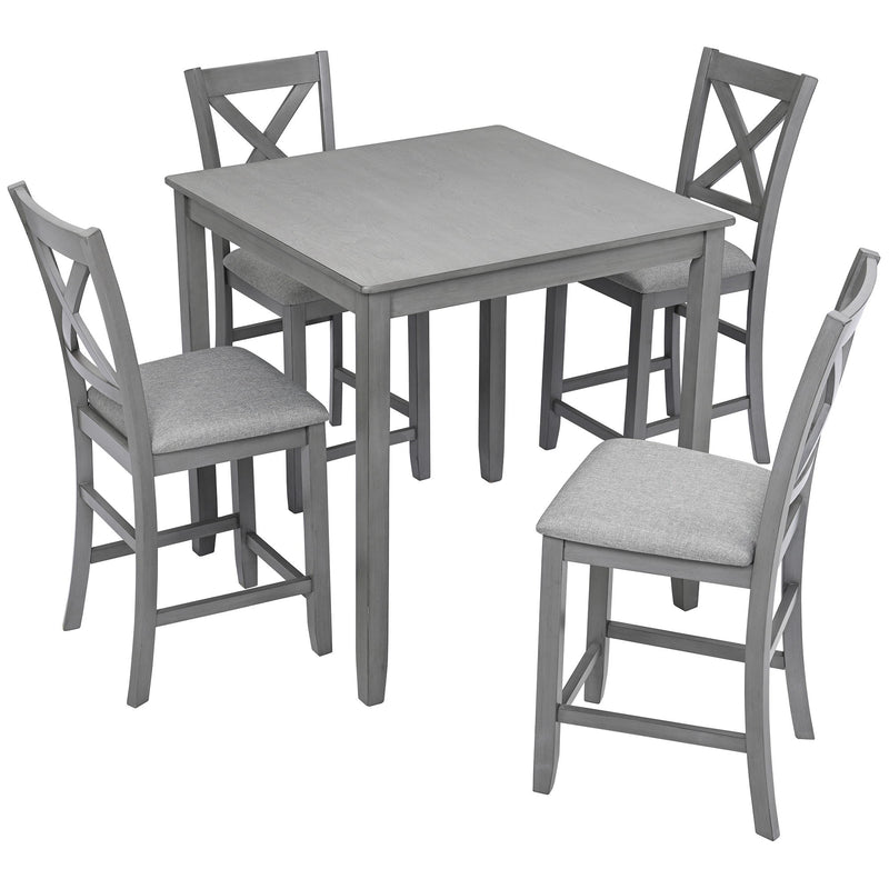 5 Piece Dining Table Set, Wooden Dining Square Table Set For 4