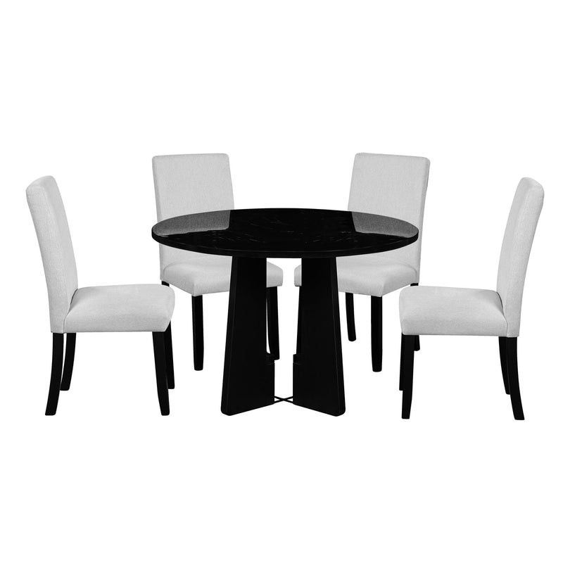 5 Piece Round Dining Table Set, Modern Dining Table And 4 Upholstered Chairs For Dining Room