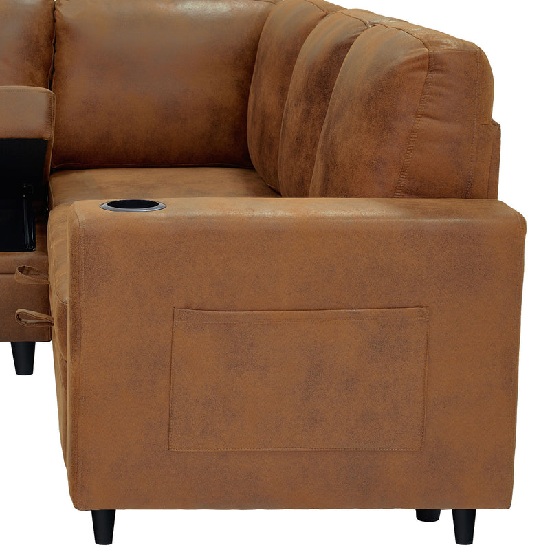 Upholstered L - Shape Sectional Sofa Bed With Pull Out Sleeper And Storage