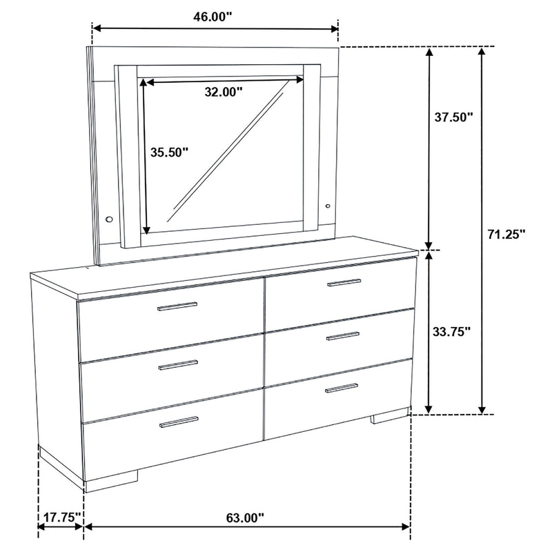 Dulcey - 6 Drawer Dresser With LED Mirror - Gloss White