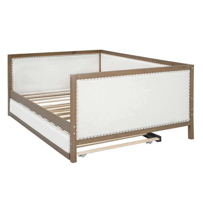 Full Size Daybed With Trundle And Nailhead Decoration - Wood