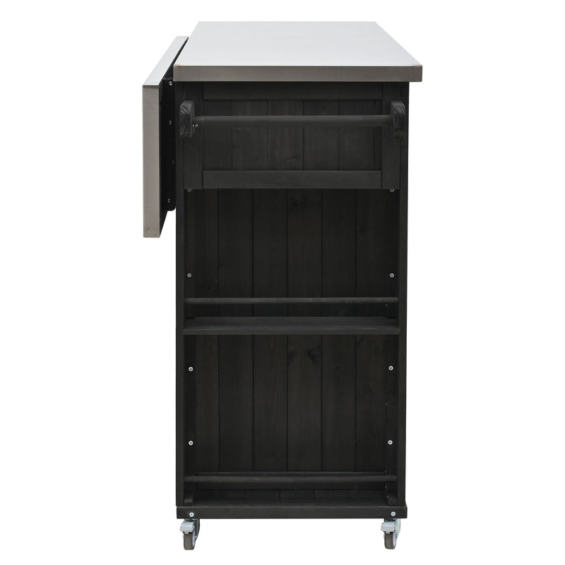 Outdoor Kitchen Island With Stainless Steel Top, Ample Storage Space, Towel And Spice Racks And A Bottle Opener