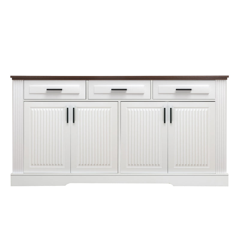 Fluted Sideboard Buffet Cabinet With 4 Doors And 3 Drawers