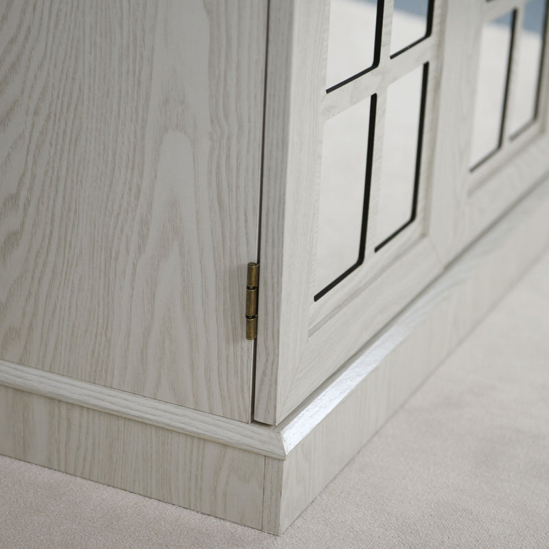 Sideboard Cabinet With Mirrored Doors, Adjustable Shelf, Metal Handles