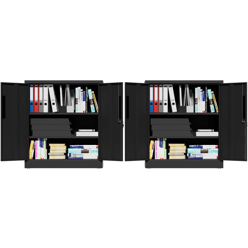 Heavy Duty Storage Cabinet With Lock, 2 Door File Cabinet With 2 Adjustable Shelves - Black